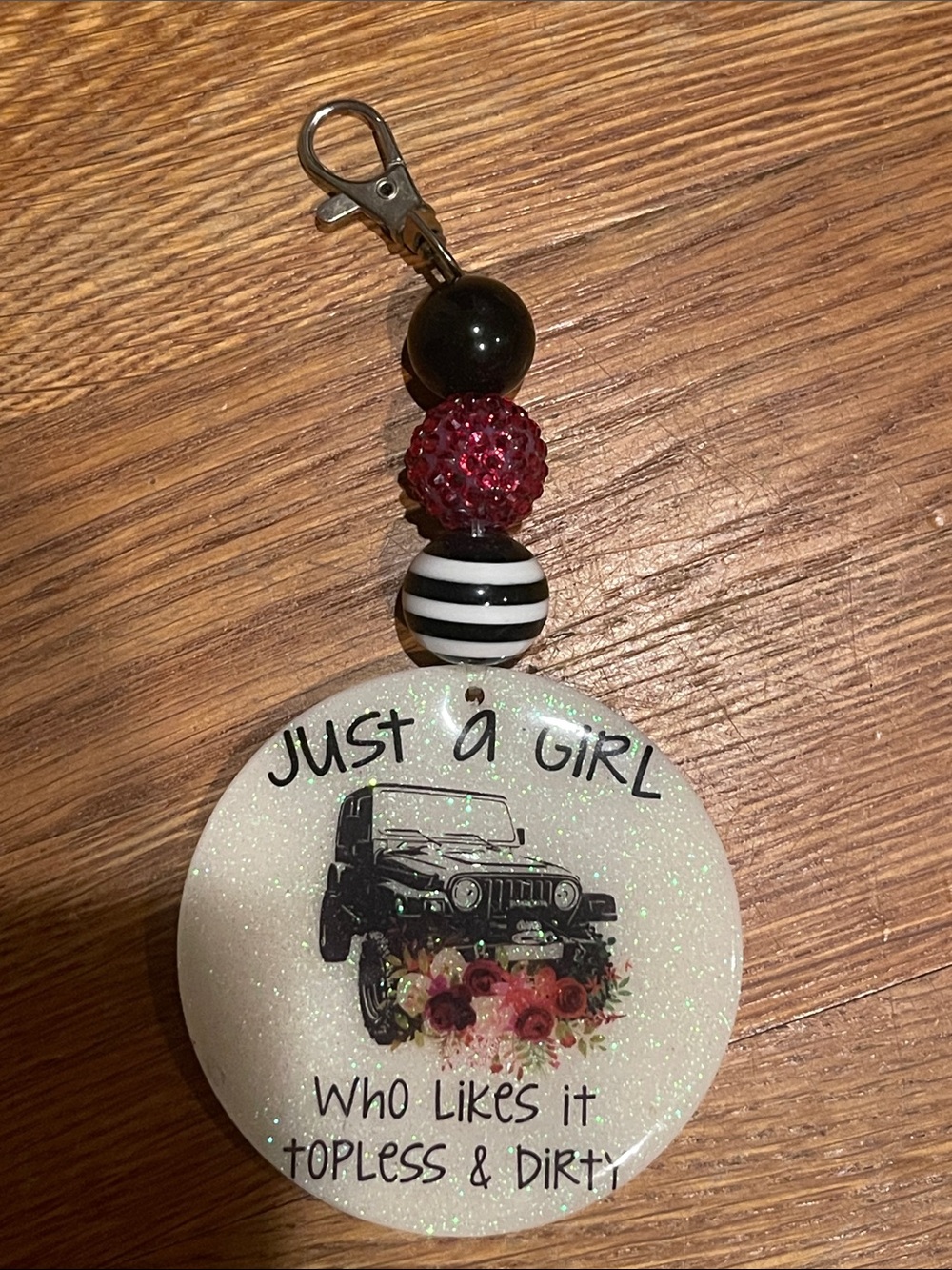 Just a Girl Who Likes It Topless & Dirty White Glitter Keychain